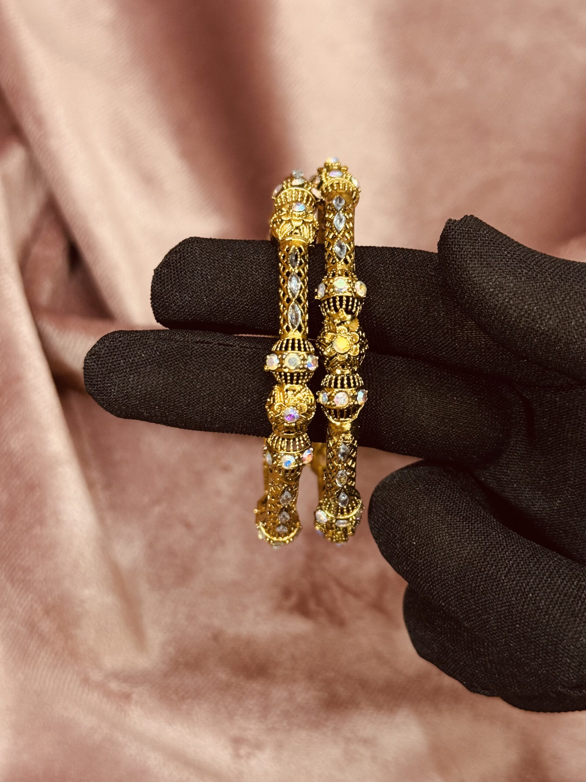 antique gold stone bangles