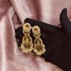 golden mesh flower drop earrings champagne crystals
