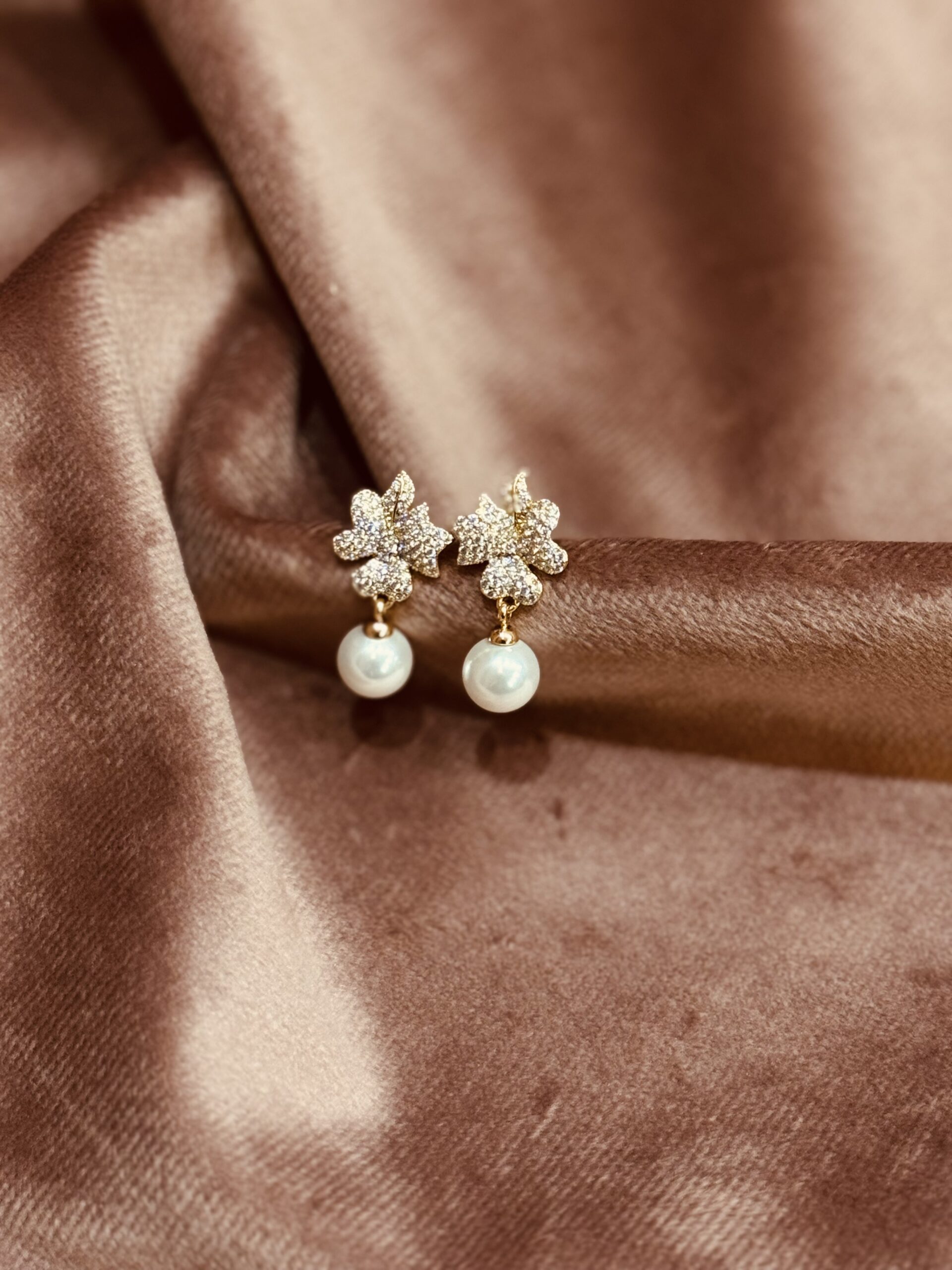 golden flower pearl drop earrings
