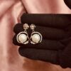 silver halo pearl drop earrings