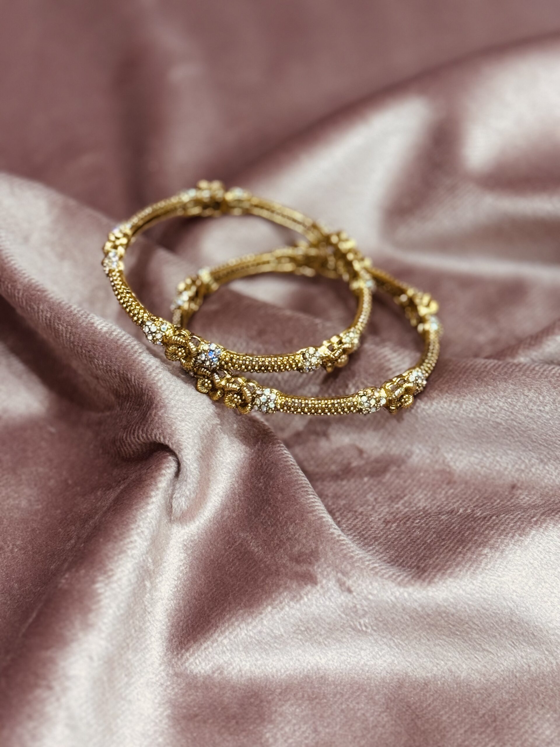 floral bloom gold plated bangles pair of 2