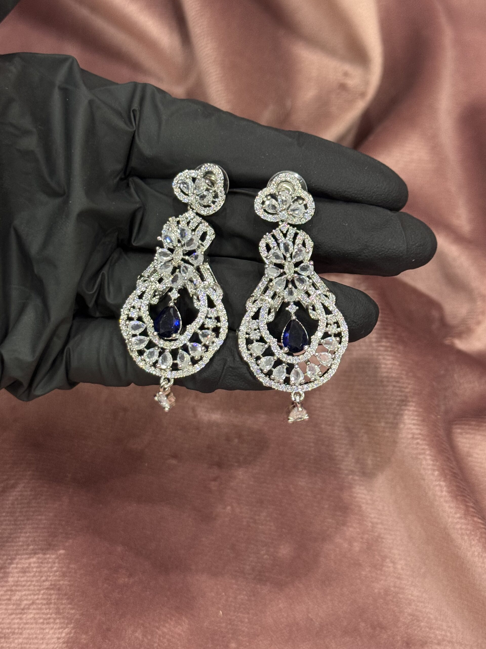One Carat Drop Earrings - Deep Blue - Image 2