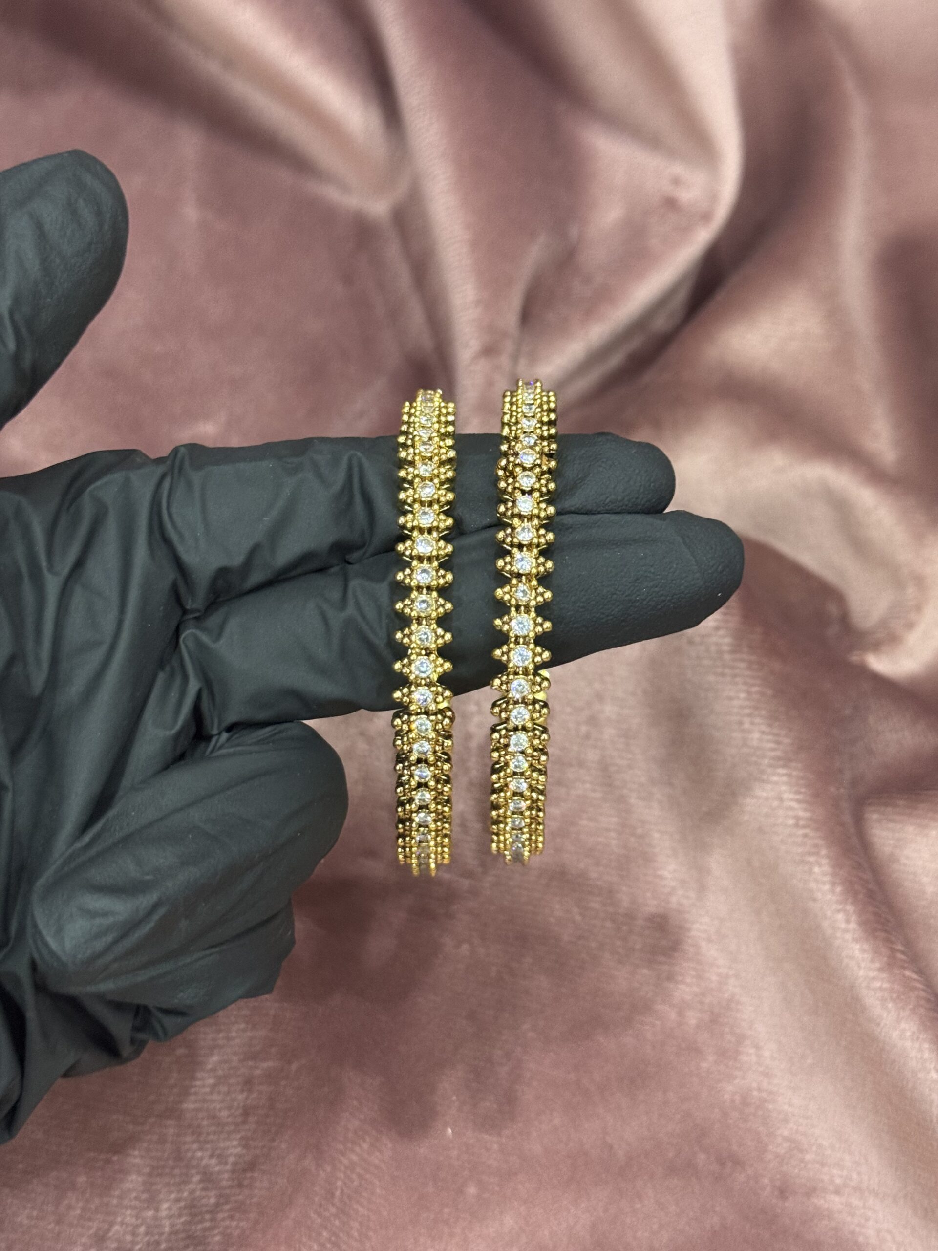 Gold Plated Bangles - White Crystals - Image 2