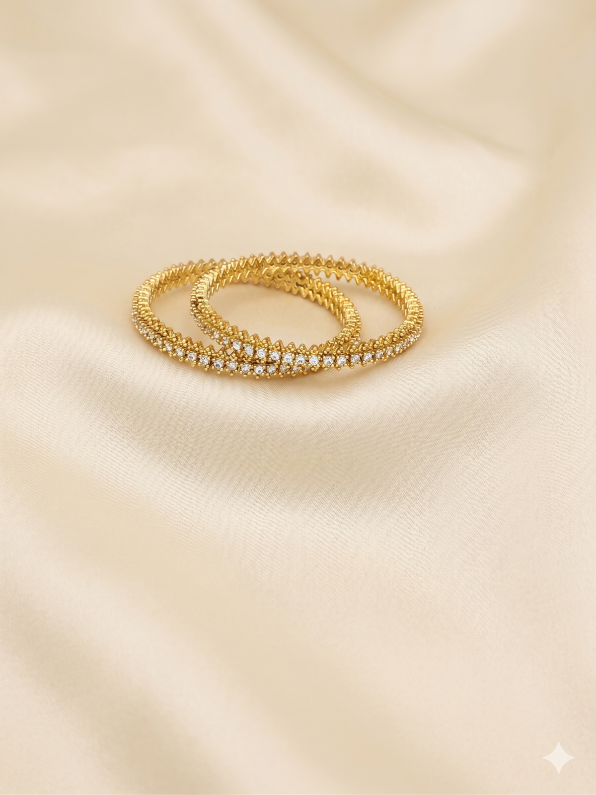 Gold Plated Bangles - White Crystals