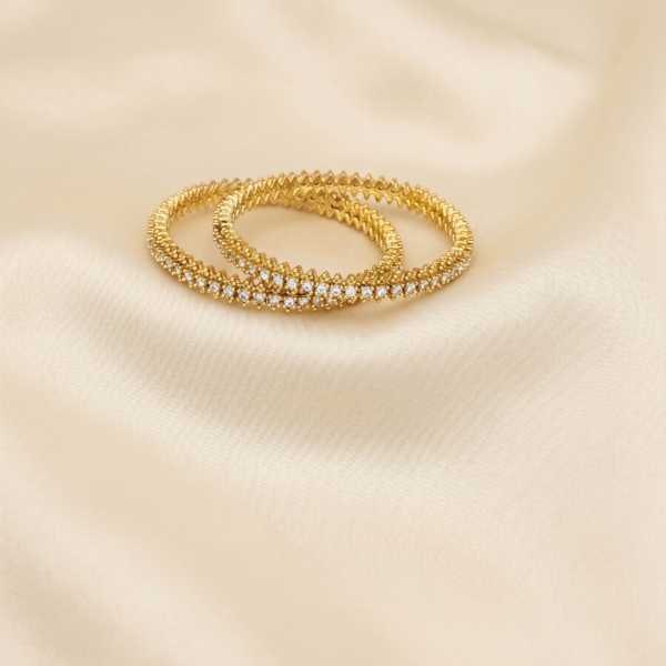 Gold Plated Bangles - White Crystals
