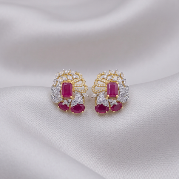 One Carat Studs - Golden Ruby