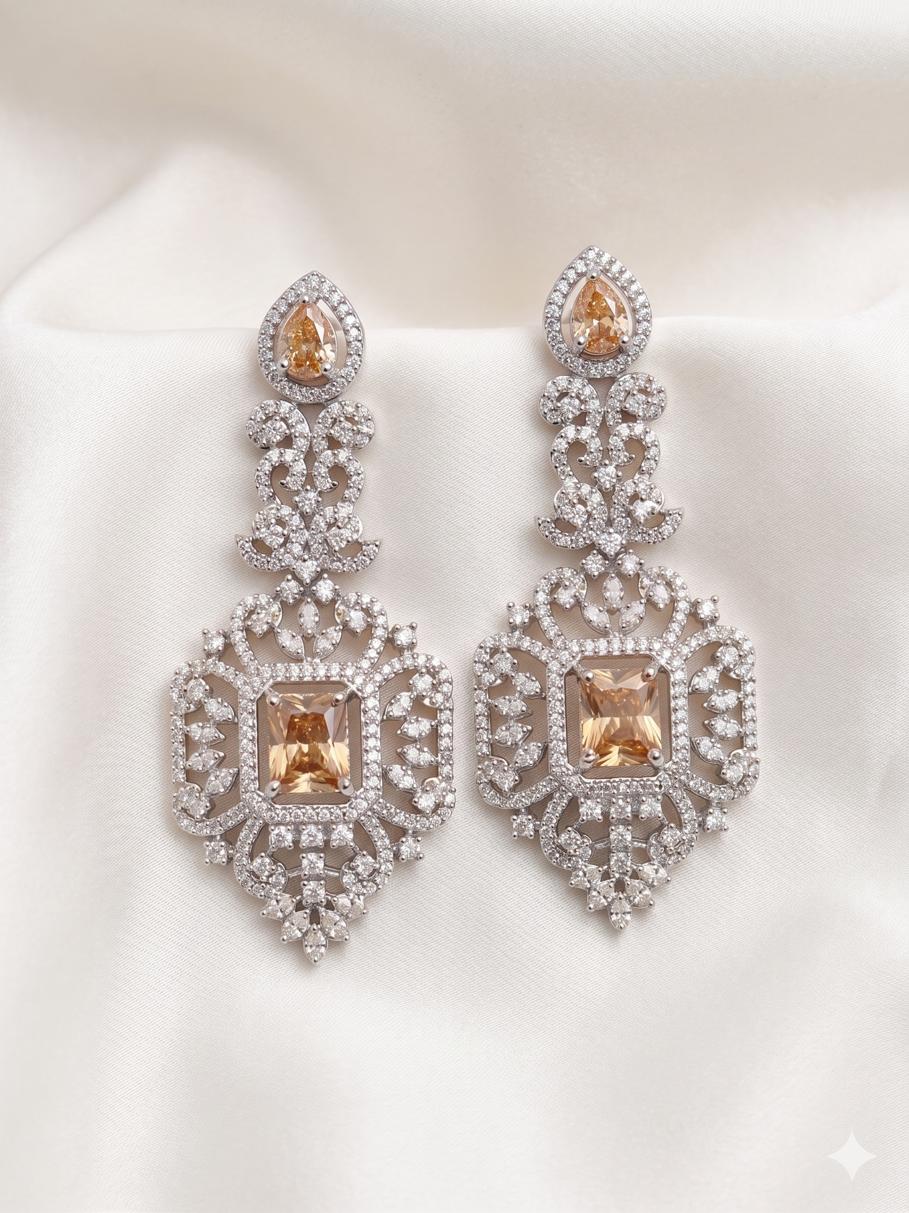 Zircon Drop Earrings - Champagne