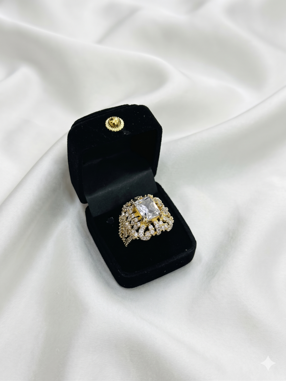 Gold Plated Ring - Square Crystal