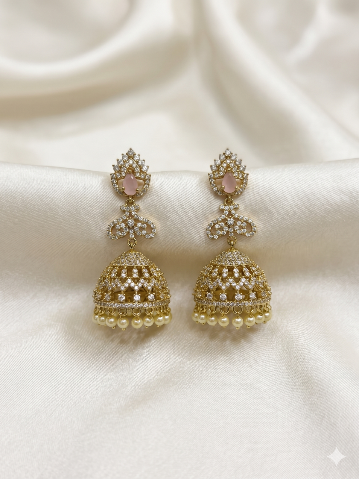 South Indian Jhumkas - Powder Pink