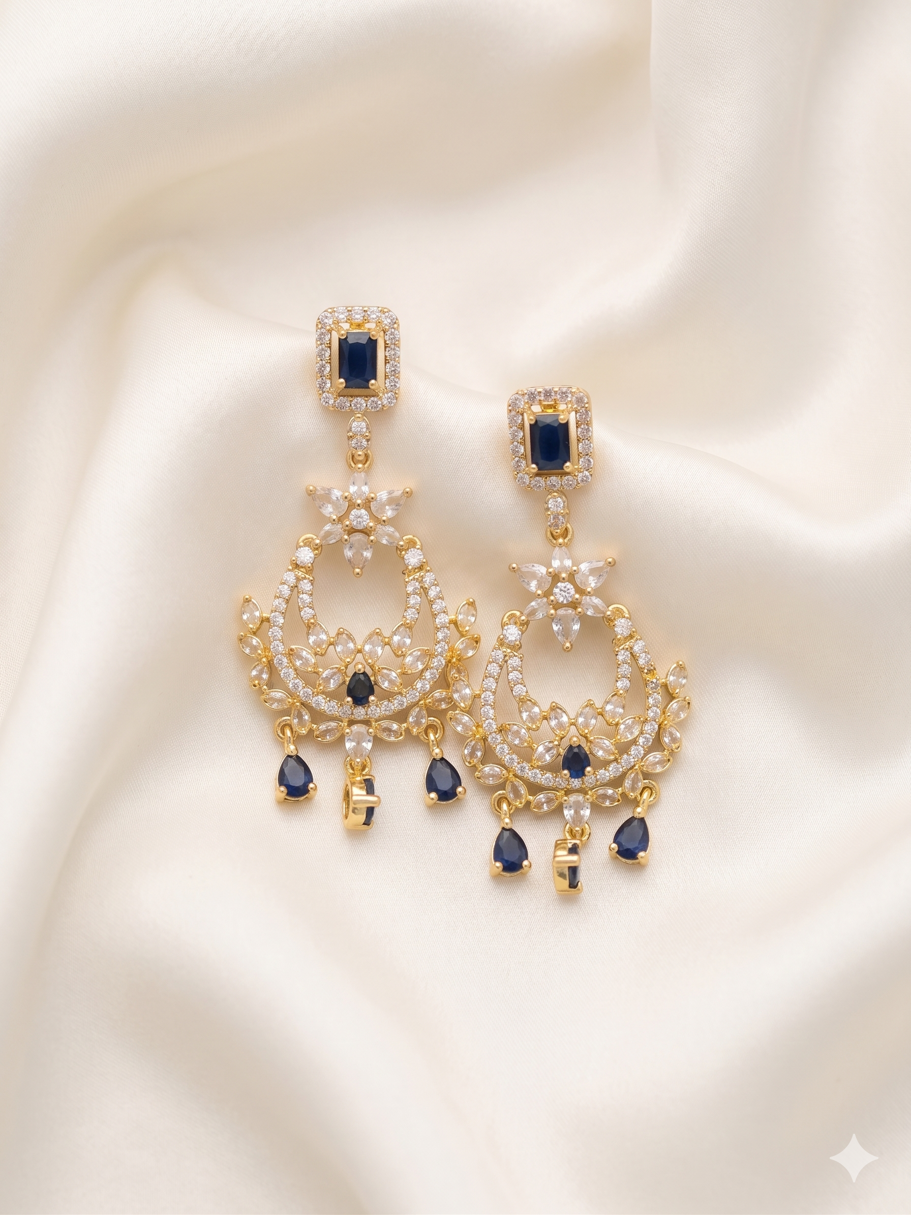 One Carat Drop Earrings - Sapphire Blue