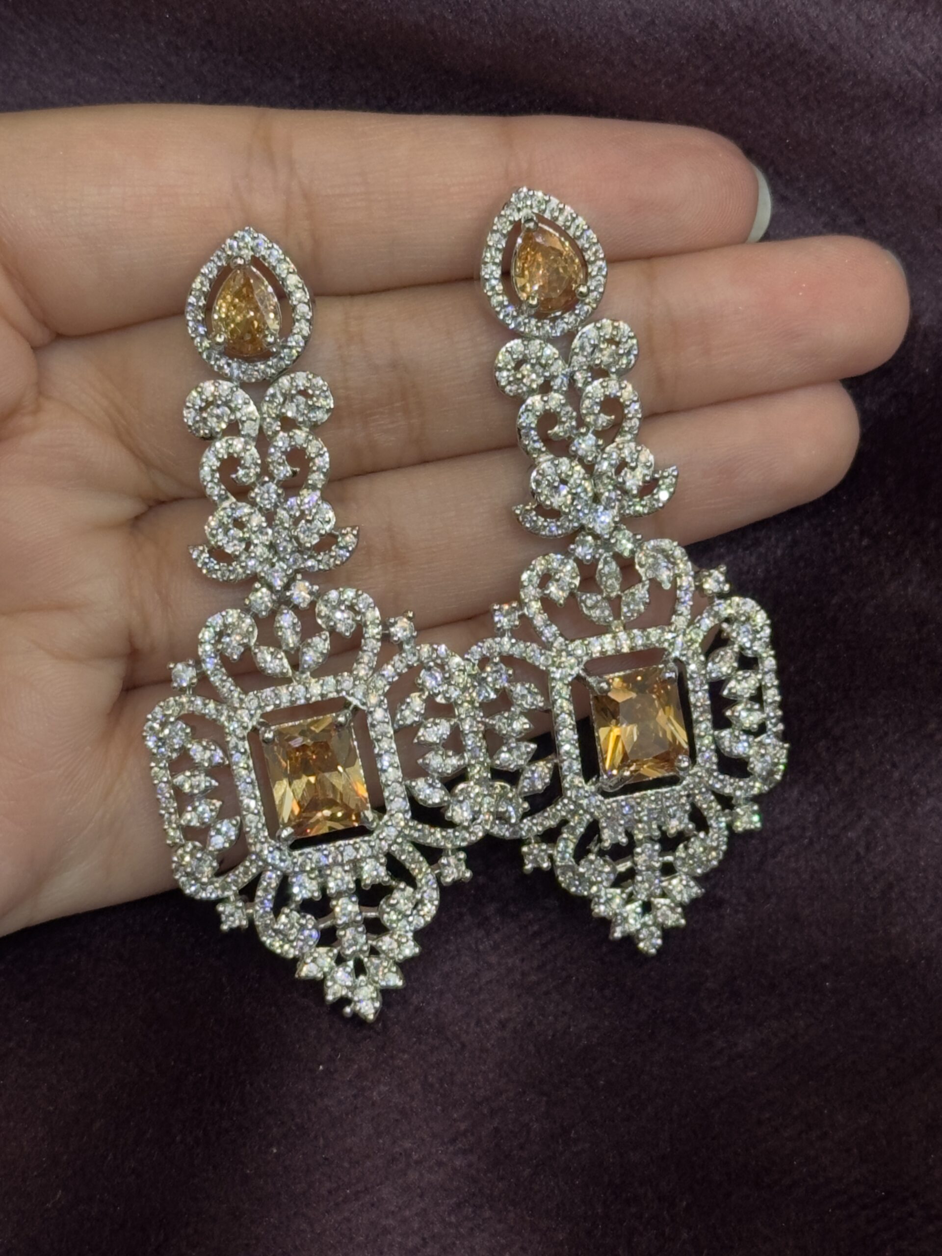 Zircon Drop Earrings - Champagne - Image 4