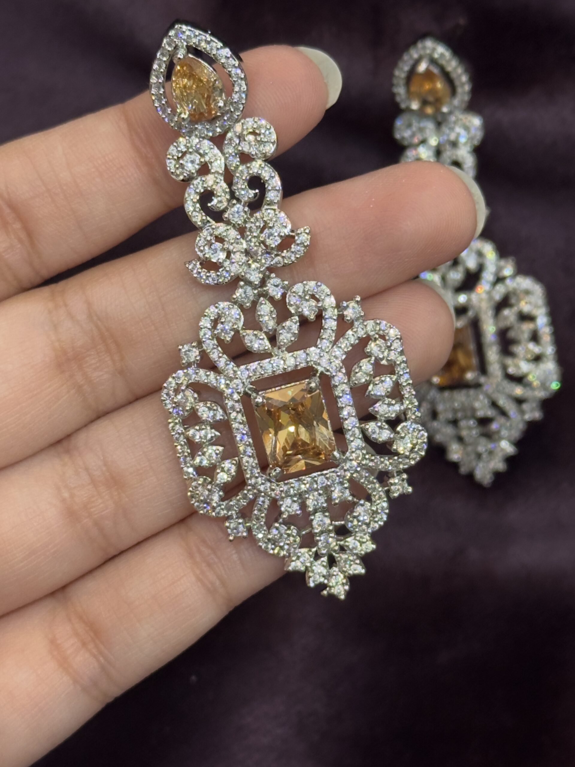 Zircon Drop Earrings - Champagne - Image 2