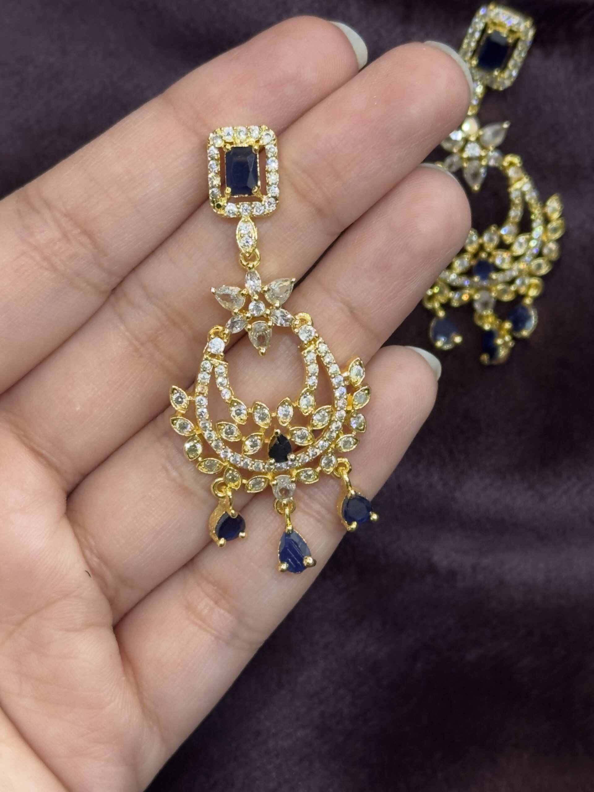 One Carat Drop Earrings - Sapphire Blue - Image 3