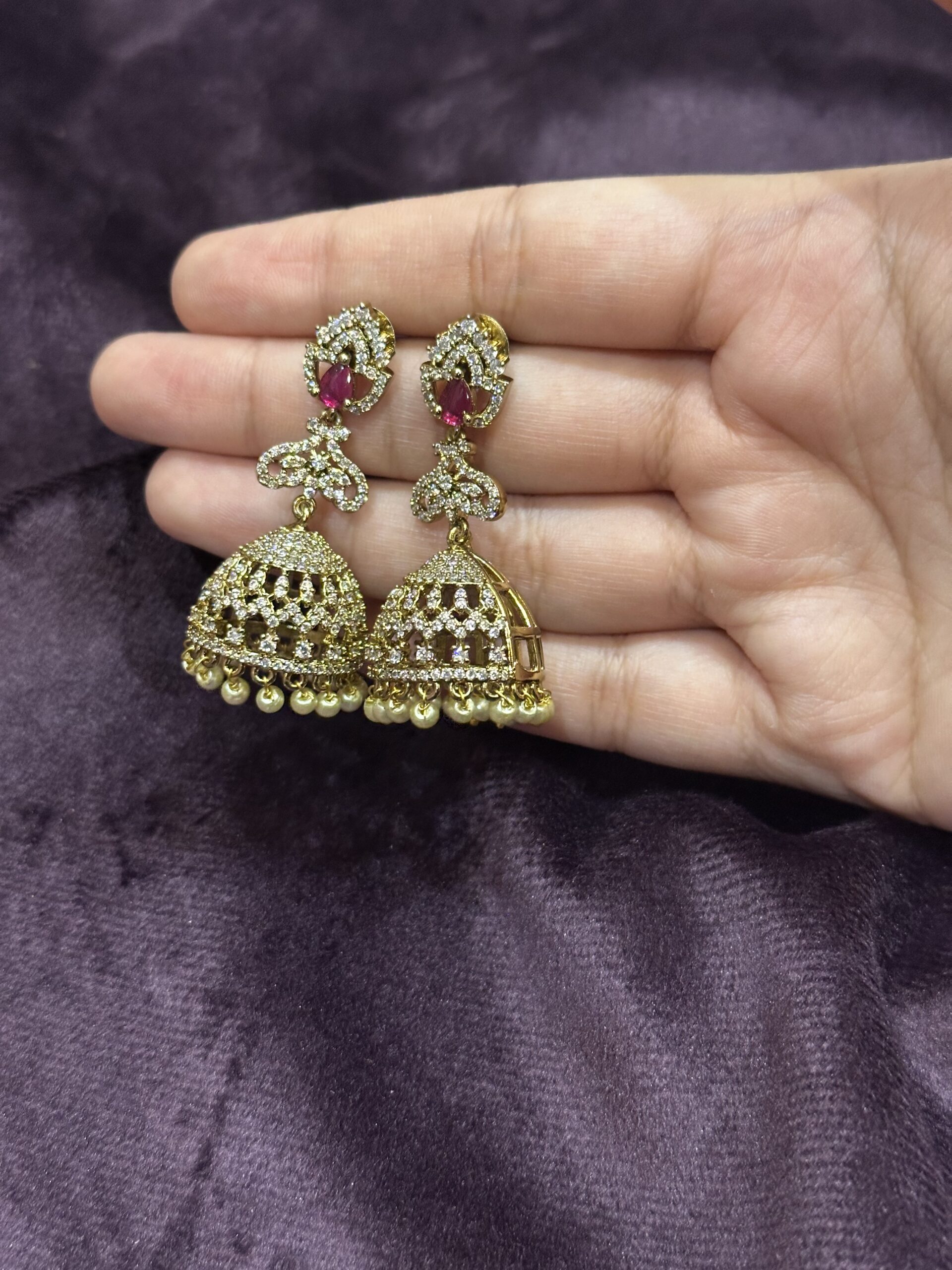 Earrings - Gold Ruby Jhumka - Image 2