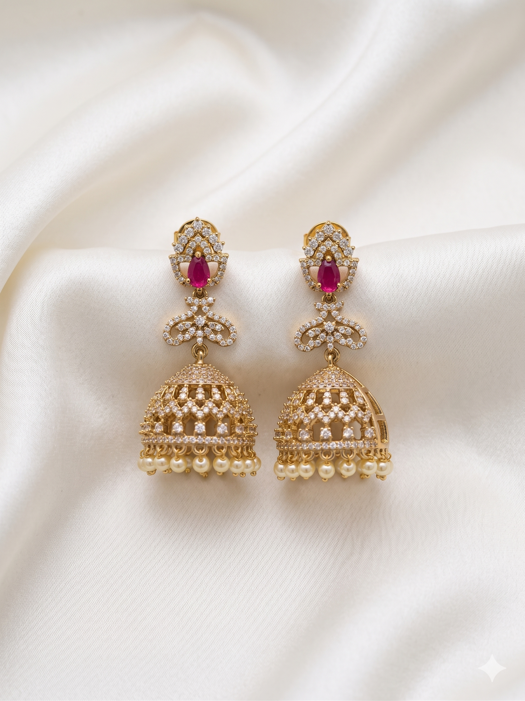 Earrings - Gold Ruby Jhumka