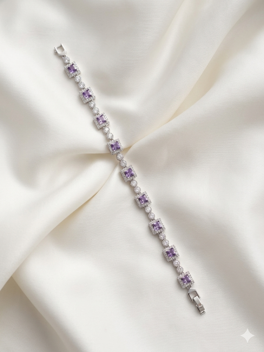 Bracelet - Plum Square Crystal