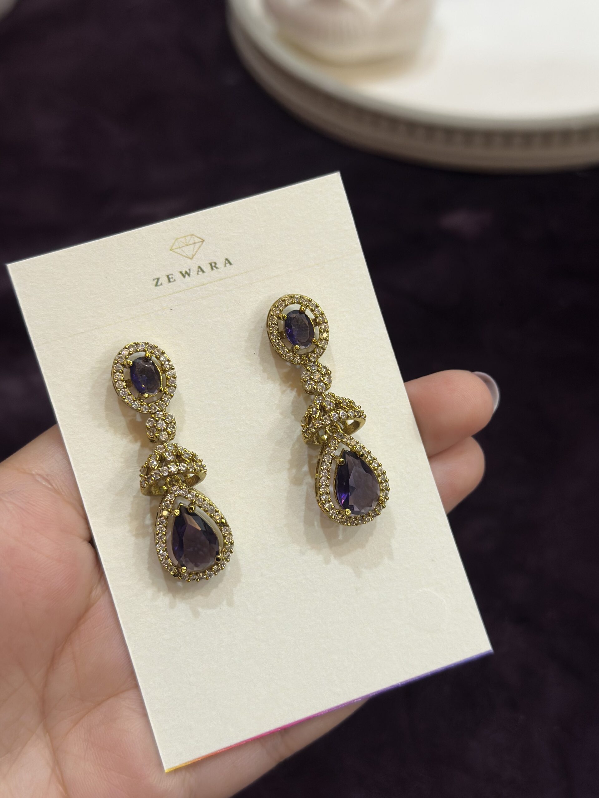 South Indian Earrings - Plum